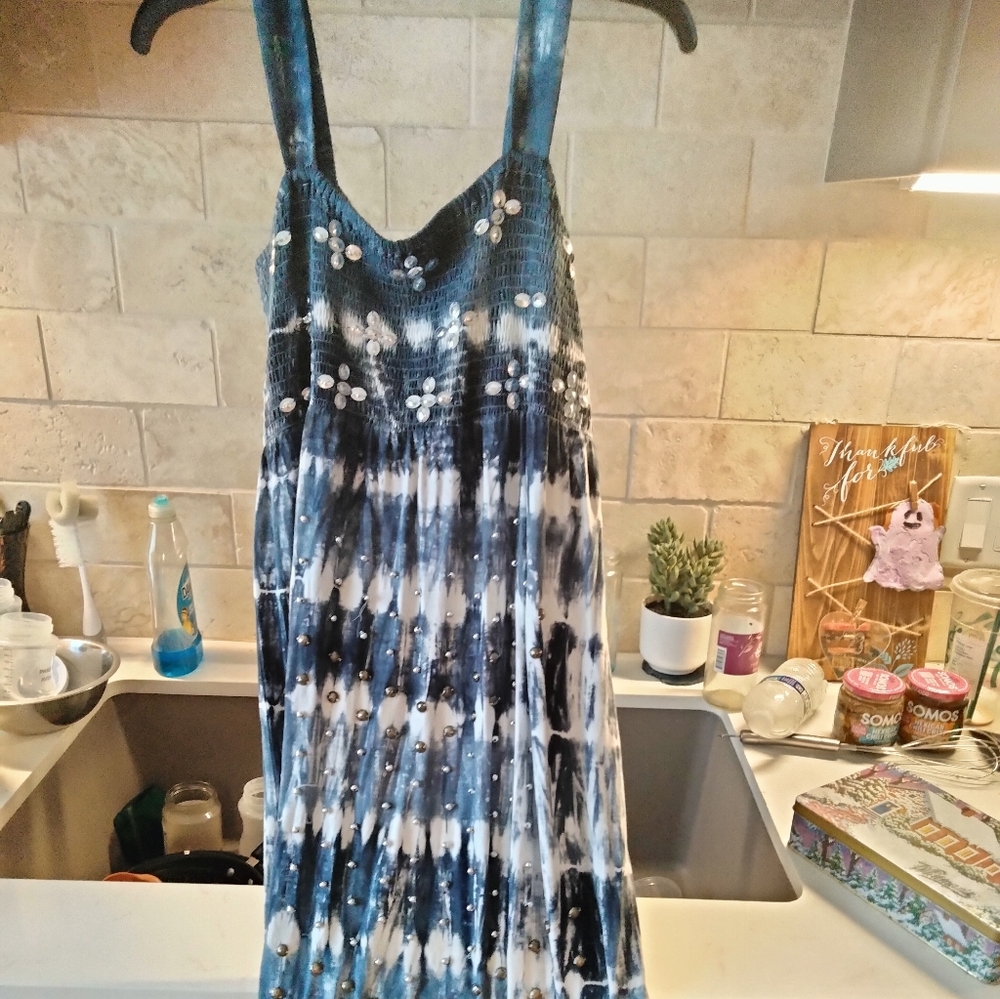 Blue and White Tie-Dye Dress